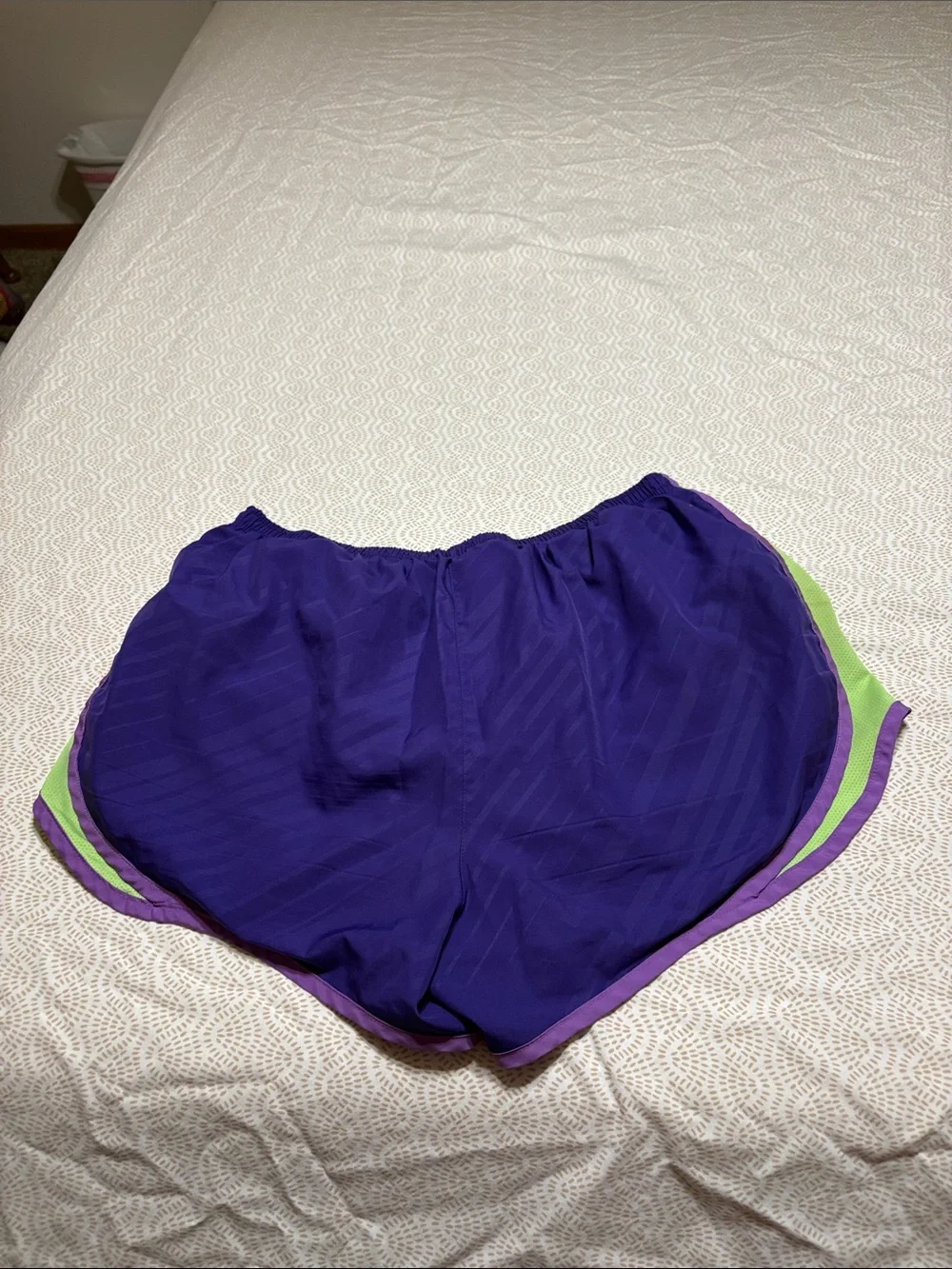Nike Women's Purple Running Shorts with Lime and Lavender Trim